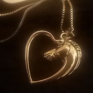 Silver Horse Heart Pendant Necklace